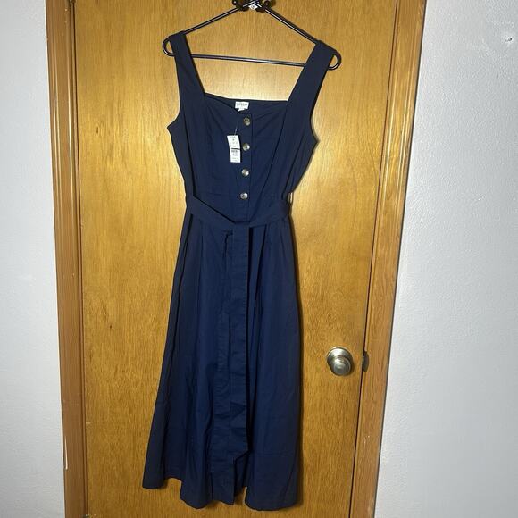 J. Crew Dresses & Skirts - J. Crew Sweetheart Button Front Midi Dress Navy Blue Belted Size 4 NEW